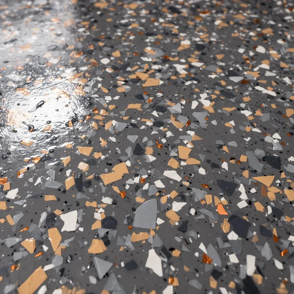 Close-up of a flake epoxy floor